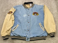 Disney Mickey Mouse League Vintage 90s Denim Varsity Bomber Jacket Mens XL 6934