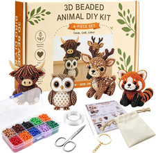 4Pcs Tiny 3D Beaded Animal DIY Kit,Easy DIY Beading Embroidery Kit,3D Animal The