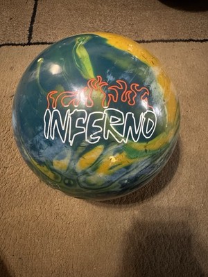 Brunswick Inferno PBA Tour Drilled Ten-Pin Bowling Ball Blue Green Yellow