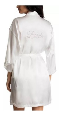 Beautiful BRIDE White Robe Embellished With Silver Rhinestones Sz M