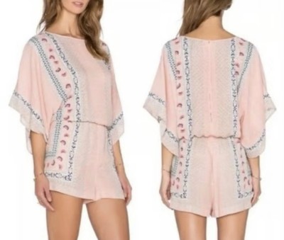 BCBG Max Azria Caiti Romper Shadow Blush Pink Kimono Sleeve Pockets Split Back M