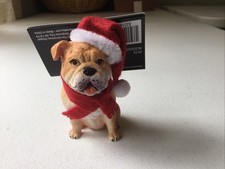 Bulldog Wearing Santa Hat  Scarf Christmas Tree Ornament English BullDog