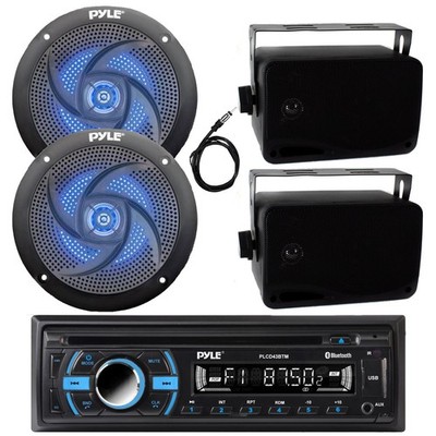 Pyle 1-Din Marine MP3/CD Receiver, 2x 4'' Speakers, 2x 3.5'' Speakers, Antenna