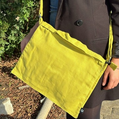 Laptop-Messenger-Tasche aus Baumwoll-Canvas Senfgelb