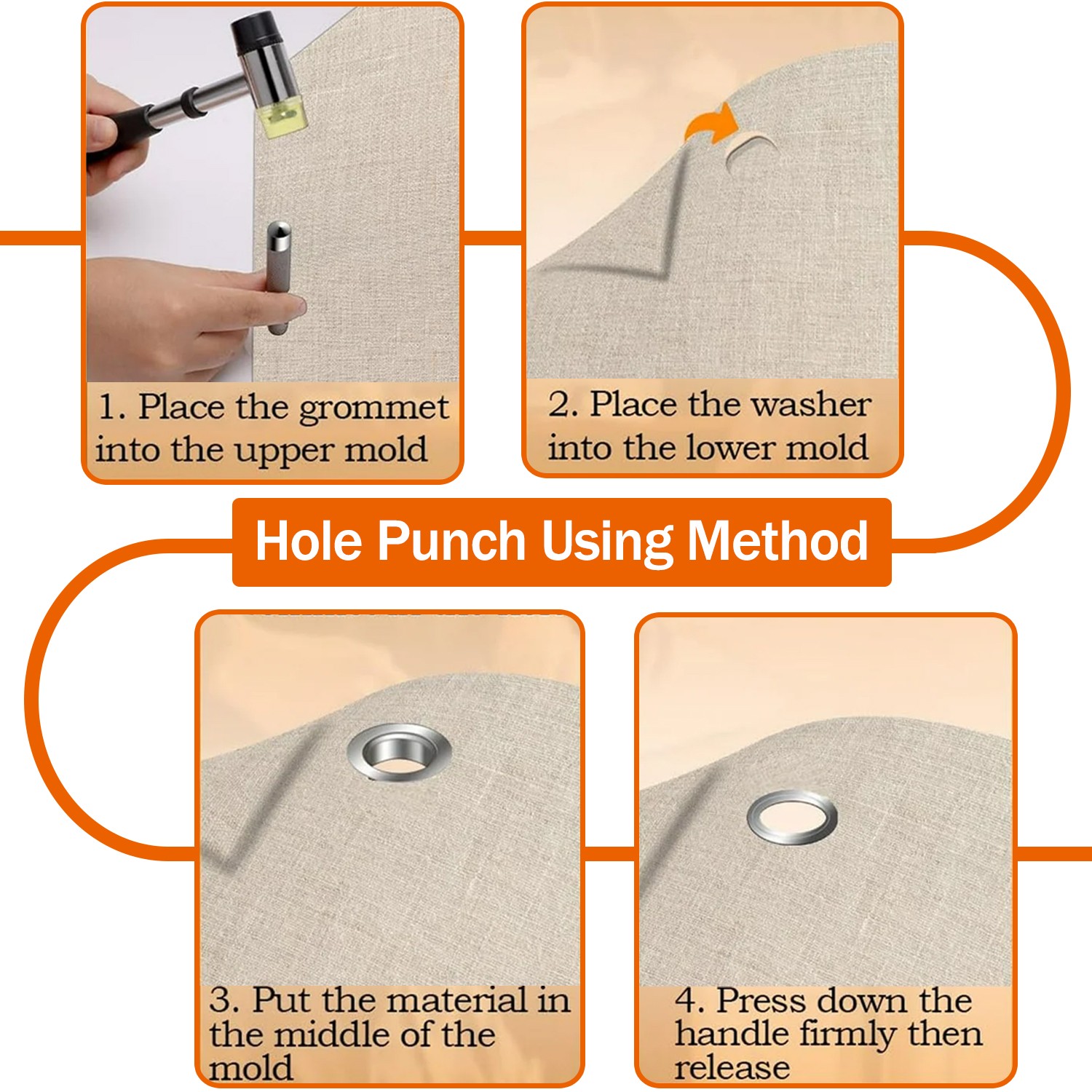Grommet Tool Kit with Bag Handheld Hole Punch Pliers Hammer 200PCS 3/8 inch Gold