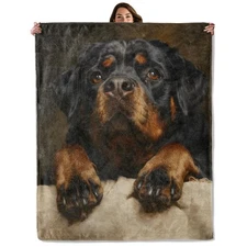 Cute Rottweiler Face Throw Blanket for Boys Girls Kids Adults Women Fuzzy War...