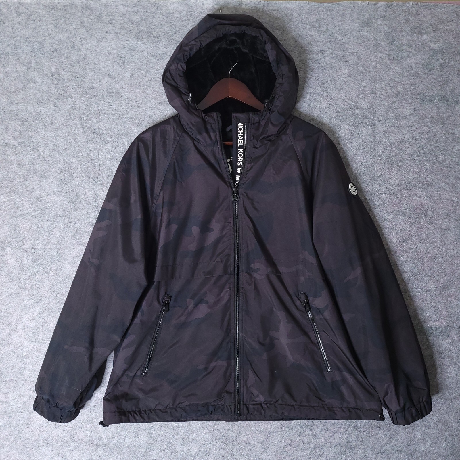 MICHAEL KORS Women’s XL Camo Hooded Faux Fur Lined Zip Jacket Coat