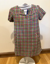 Mini Boden Girls 7-8Y Plaid Cotton Flannel Dress Round Neck Button Pockets