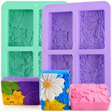 Lednica 2 Pack Silicone Soaps Molds, 3D Rectangle Flower Pattern Mold for Soa...