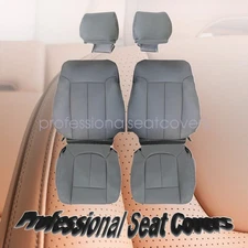 For 2009-14 Ford F150 Front Bottom&Top Leather Seat Cover Gray & Headrest Cover