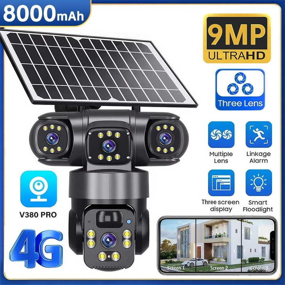 16 MP 4G SIM Solar Security IP Camera Outdoor 4 Lens PTZ CCTV Motion Detection - Image 3 of 4