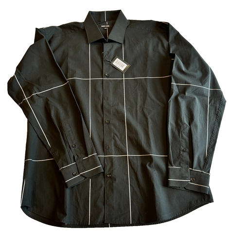 Jared Lang Mens Long Sleeve Dress Shirt, Black Stripe Grid Classic Dressy XL NWT - Picture 2 of 8