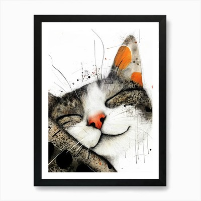 Sleepy Cat' Kunstdruck gerahmtes Wandbild Poster Leinwanddruck Bild