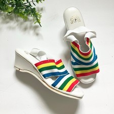 Vintage 70s 80s Rainbow Strap Wedge Sandals