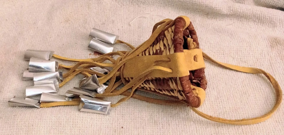 Great Vintage Mini Hand Crafted Apache Burden Basket 16 Tin Cones - Image 4 of 4