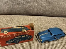Vintage  Masudaya Pontiac Baby Pontiac Toy Car, blue, w/ original box and key