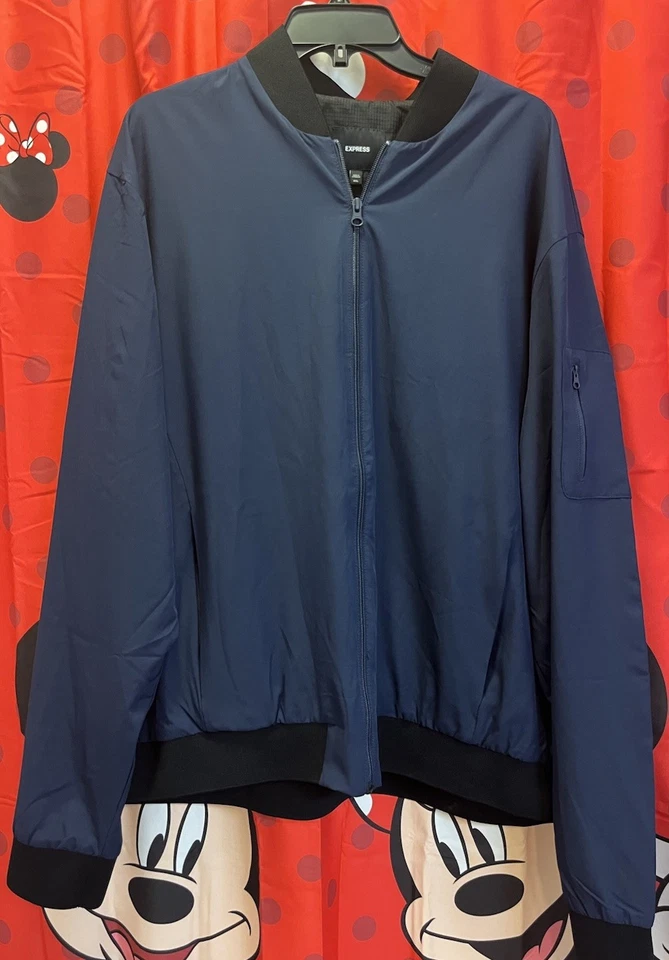 Chaqueta de bombardero ligera Express para hombre azul marino cremallera completa talla XXL - NUEVA CON ETIQUETAS $148 Foto 2 de 4