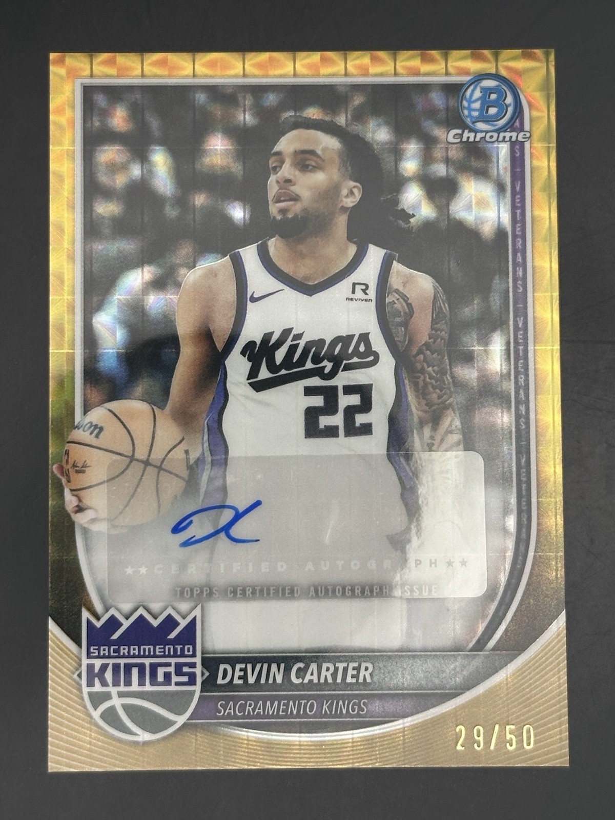 2025-26 Bowman Chrome Devin Carter Gold Geo Auto /50