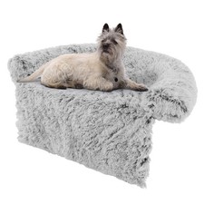 Plush Calming Dog Couch Bed w/ Anti-Slip Bottom Plush Mat for Medium Dogs  Cats