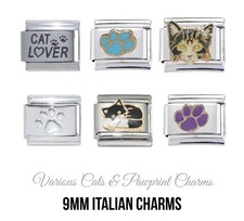 Cats & Pawprints  9mm Italian Charm - Fits 9mm classic Italian charm bracelet