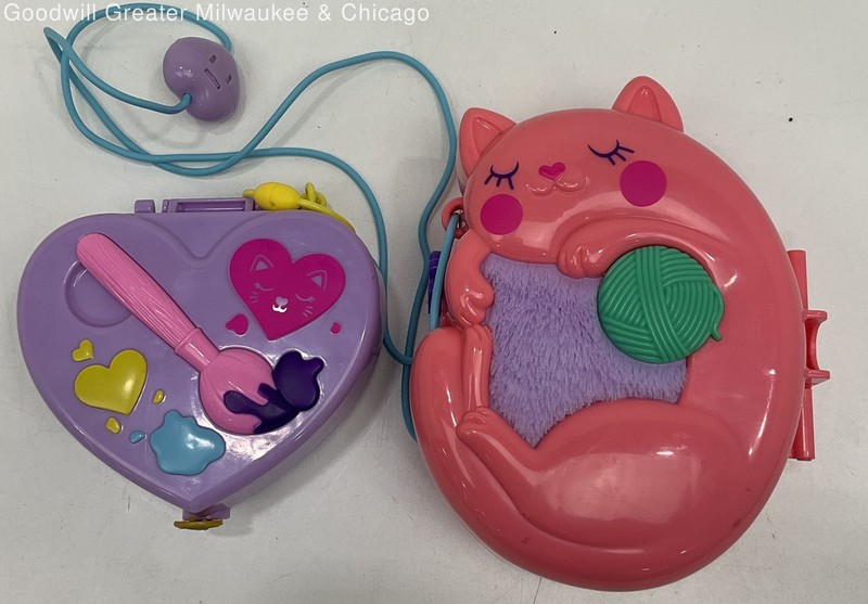 Lot of 2 Polly Pocket Playsets Sleeping Kitty and Heart Paint Sets