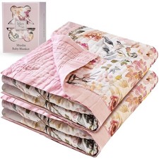 100 Cotton Muslin Baby Blanket - Large Reversible Receiving Blankets for Bab...