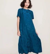 Hatch Maternity Blue Floral James Dress Midi Short Sleeve Size 2 Medium