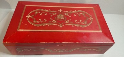 vintage Princess Marcella Borghese red wooden jewelry music box Collectible Rare