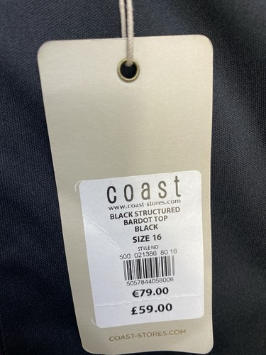 BNWT Coast Black Structured Bardot Top UK 16 - Picture 4 of 4