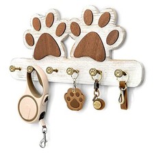 Farmhouse Key Holder for Wall - Decorative Dog Leash Hanger and Coat White