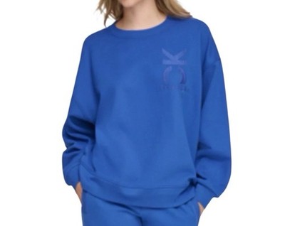 Calvin Klein Performance Womens Embroidered Shine Logo Crew Sweatshirt Blue XL