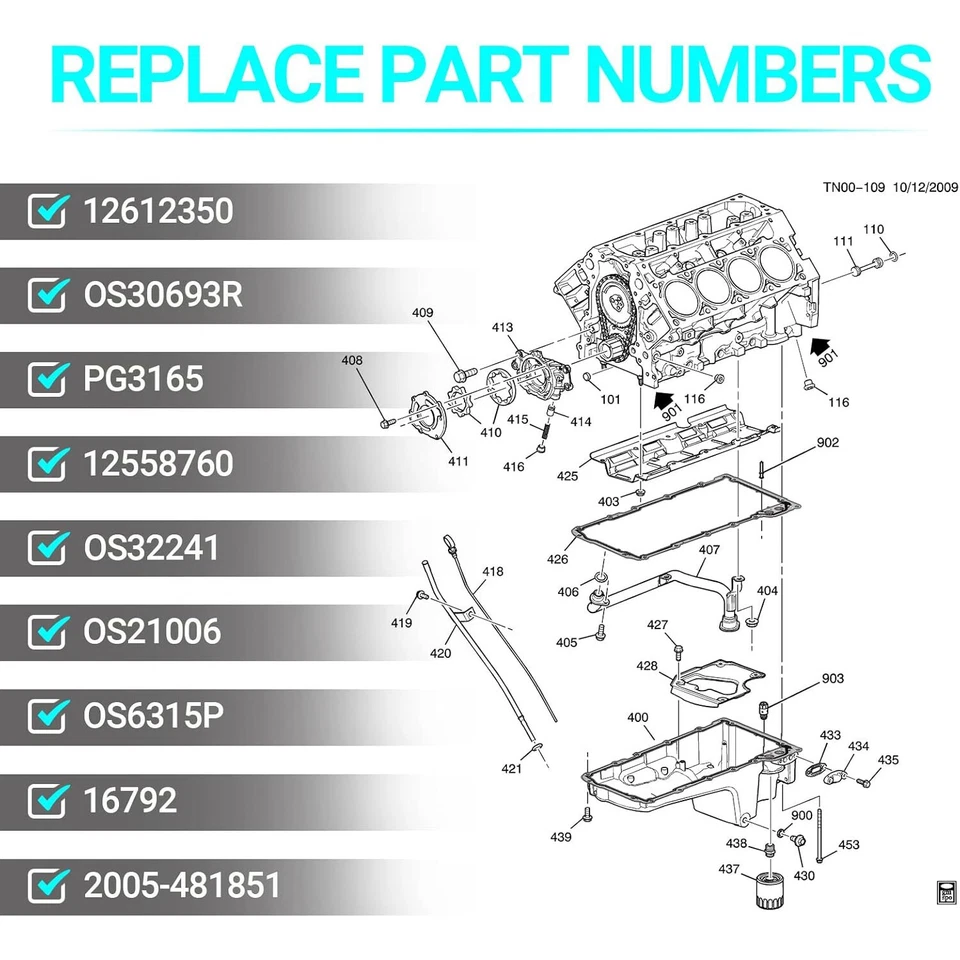 Junta de cárter de aceite y sello principal trasero del motor para Chevy GMC Cadillac 4.8 5.3 5.7 6.0L Foto 2 de 4