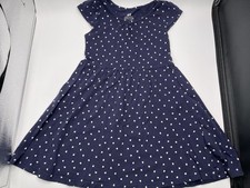 H M Dress Girls Size 4/6 Blue Hearts Short Sleeve Valentines Day