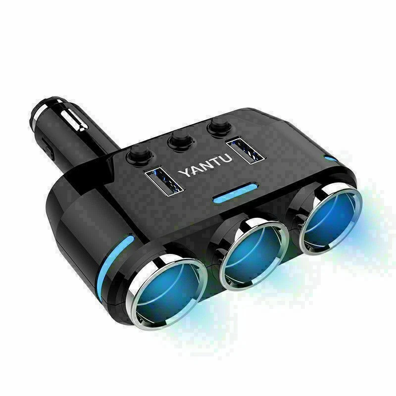 Power Adapter 3Way Cigarette Lighter Socket Splitter DC 12V Dual USB Car Charger - Image 2 of 4