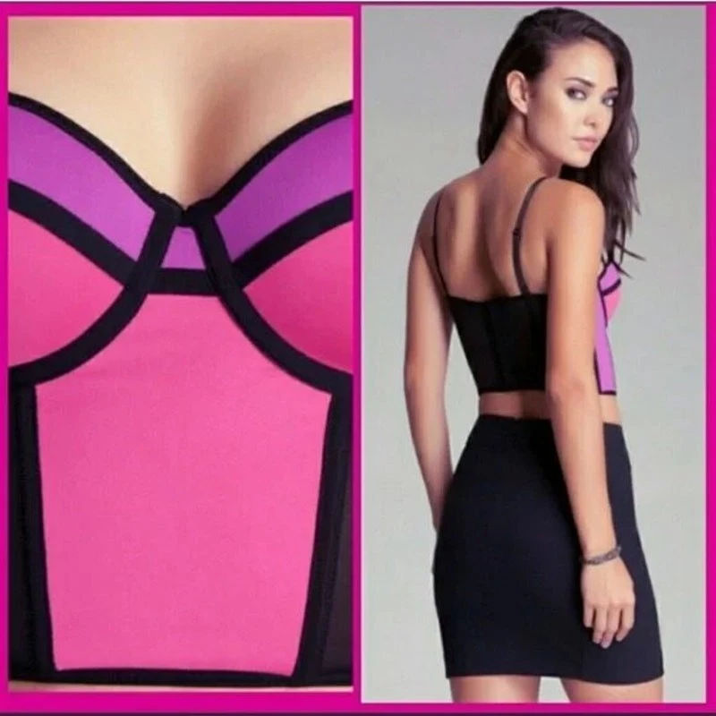 Corsé Bebe Celine Colorblock Boustier Estructurado Top Corto Rosa Púrpura Pequeño Foto 3 de 4