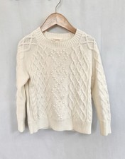 J.CREW Crewcuts Girls Cable Knit Hearts Crewneck Sweater Ivory XS 4-5 Cotton