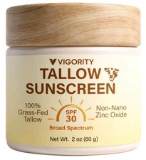Beef Tallow Sunscreen Clear Zinc Non Toxic SPF 30 Sunscreen Face Body 2 Oz 2 Pk
