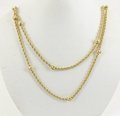 9 kt Gold Seil & Perlenkette lang gepunzt 6,1 Gramm 36,5 Zoll mit Geschenkbox