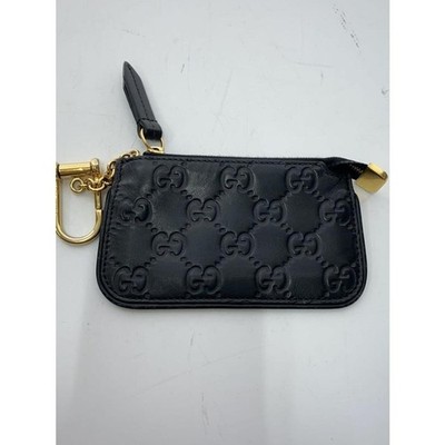 GUCCI Shima Sima Coin Case Coin Wallet Schlüsselanhänger Leder Schwarz Gold A...