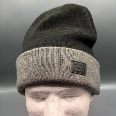 Levi's Beanie Knit Hat Men's One Size Adjustable Two Tone Black Gray Logo