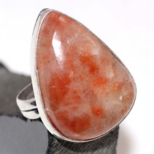 925 Silver Plated Sunstone Ring US 8.5 Ethnic Jewelry JW