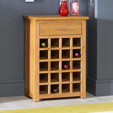 Image of Solid Oak Wine Rack Cabinet Table 20 Bottle Storage Drawer Modern Lacquered