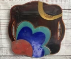 Kazuko Matthews Handmade Ceramic Flower 11.5" Serving Tray Multicolor