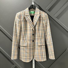 United Colors of Benetton Plaid Blazer Jacket Beige Multicolor Womens Size 6