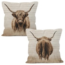 Highland Cow Farmhouse Gifts Throw Pillow Covers 18x18 Set of 2, Rustic Highl...