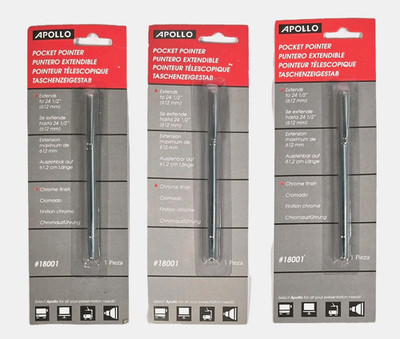 Lot Of 3 Apollo Chrome Finish Pocket Presentation Pointers #18001