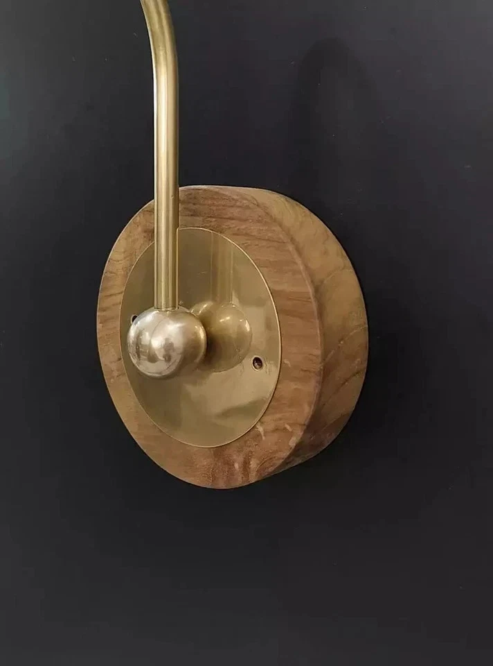 Handmade Pair of Raw brass wooden base Italian wall sconce Mid century Light - Image 3 of 4