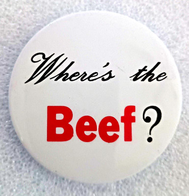Wendy's Hamburgers Where's The Beef? Tin Litho Button Pin NOS New 1980s