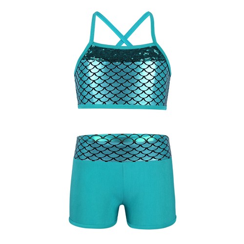 Girls Yoga Gymnastics Ballet Dance Outfit Crop Tank Top+Booty Shorts Set 2Pcs - Picture 75 of 79