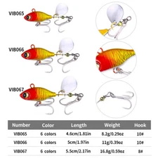 6PCS Rotating Metal VIB Vibration Bait Tail Spinner Spoon Fishing Lures 7-14g